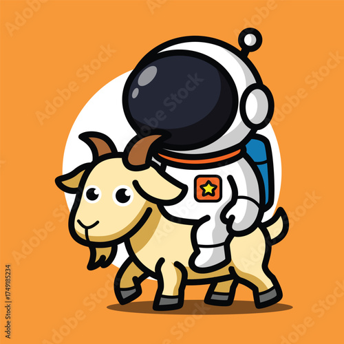 Cute Astronaut Holding Goat Illustration for Space Cartoon Character and Animal Friendship Concept