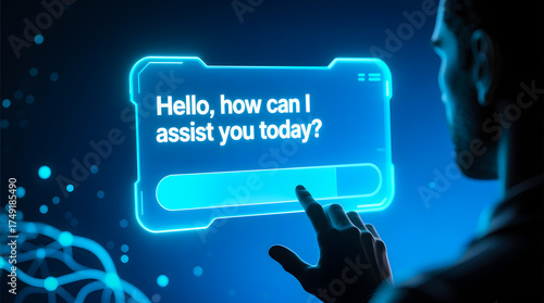 A user initiates a conversation with a holographic AI assistant.