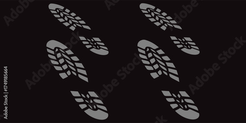 footprint shoe sole tracking path on transparent background, shoe footprint path vector illustration