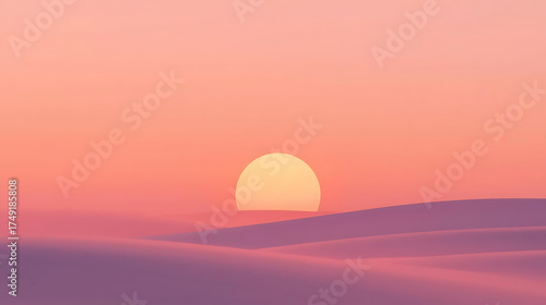 Sunset over rolling hills with gradient sky from pink to orange