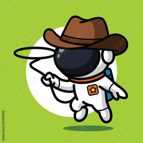 Cute Astronaut Cowboy Illustration for Space Cartoon Character and Wild West Adventure Concept