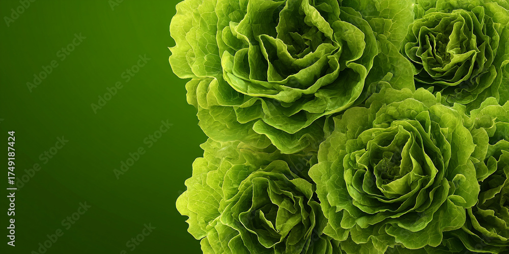 Fototapeta premium Fresh green lettuce closeup with organic vegetable leaves in natural detail - AI generated