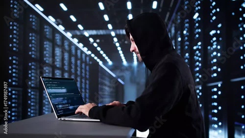 Hacker Doing Cyber Attack And Looking