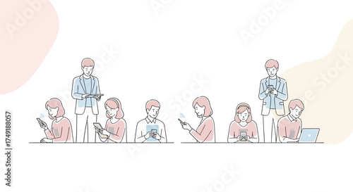 Group of Young People Using Smartphones and Laptops for Digital Connection and Social Media