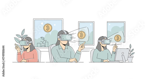 Business Women Interacting with Cryptocurrency and NFTs in Metaverse Virtual Reality