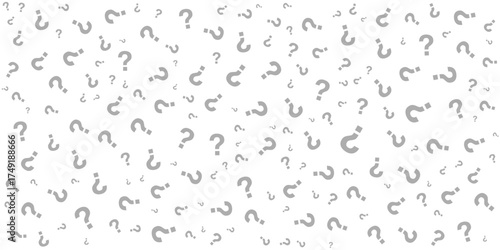 Question mark seamless pattern. Repeating interrogation patern. Hand drawn black simple icon on white sample background. Repeated modern wallpaper for design prints. Repeat swatch.