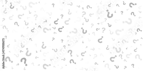 Question mark seamless pattern. Repeating interrogation patern. Hand drawn black simple icon on white sample background. Repeated modern wallpaper for design prints. Repeat swatch.