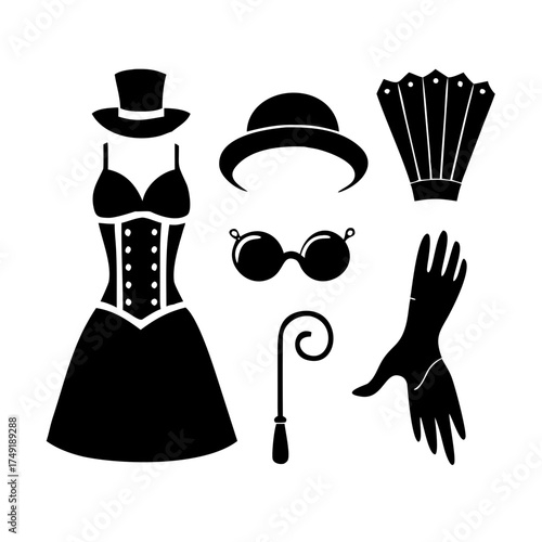 Steampunk accessories, including hat and corset