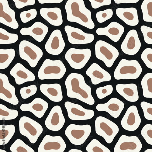 Vector seamless pattern. Free form organic shapes. Stylish structure of natural spots. Hand drawn abstract background. Can be used as swatch in Illustrator. Bicolour spotty print.