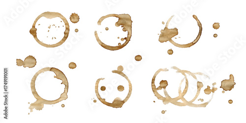 Vector coffee cup stains on transparent background. Circle prints and stains for vintage design.