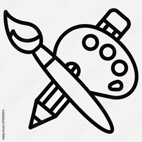 Artistic Tools A Crossed Brush and Pencil on an Artist's Palette Icon