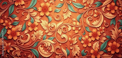Intricate, swirling botanical pattern in muted tones,  pastel,  seamless