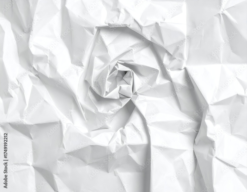 Obraz premium Close-up of crumpled white paper, swirling inward. Deep shadows and texture