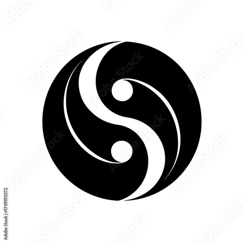Yin yang symbol in black and white on transparent background silhouette