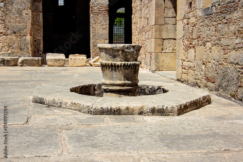 Ancient Stone Courtyard of St. Nicholas Church with Ornate Fountain, Demre, Turkey