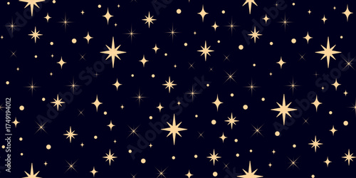 Gold Stars and Sparkles Seamless pattern Background vector Illustration.Celestial Star Pattern for digital design, textile prints, wallpapers, wrapping paper, stationery, branding