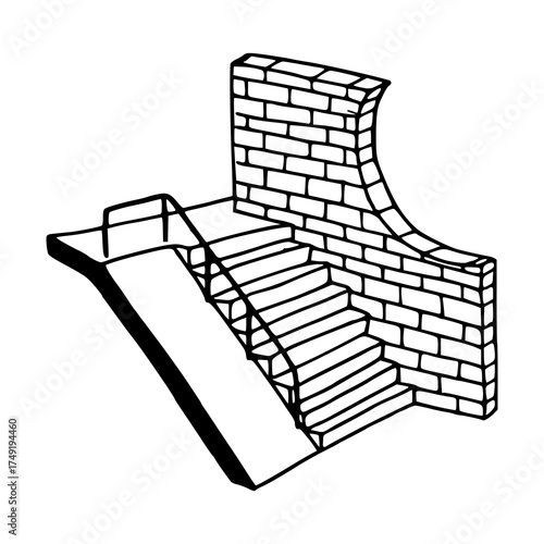 modern curved brick feature with outdoor steps and ramp