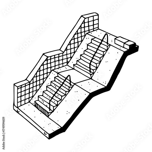 architectural illustration of divided outdoor steps and landing