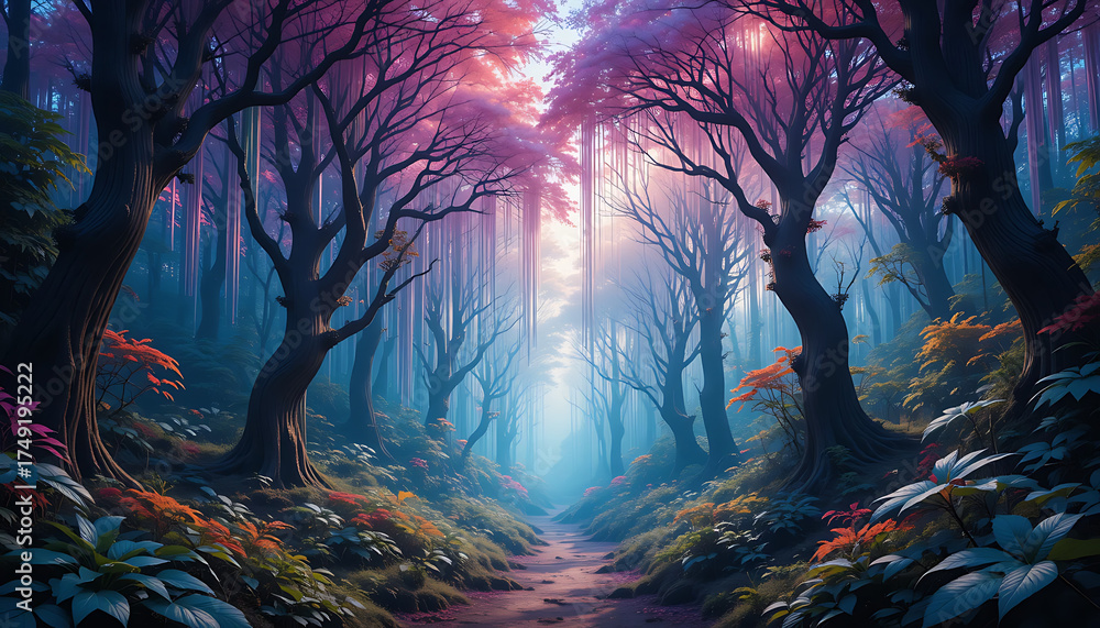 Fototapeta premium forest in the night forest in the forest fantasy landscape with forest beautiful view and seen beautiful background and wallpaper hd photo 