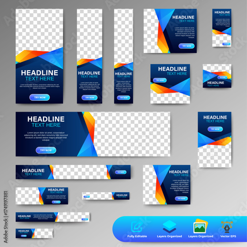 Modern web banner design template Set, Horizontal header web banner, Modern multicolor cover header background for website design, Social Media Cover ads banner, sale web banner, flyer