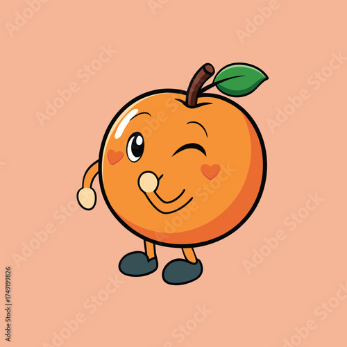 Cartoon peach winking and blowing a kiss with hearts 1