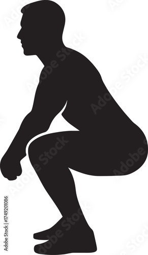 Squat Position Silhouette | Fitness Exercise Vector | Professional Gym Pose Illustration