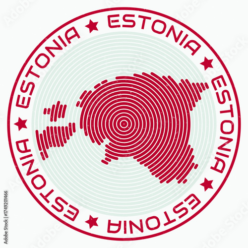 Estonia map with round title. Country shape rings. Estonia text around the country boundary shape. Trending vector illustration.