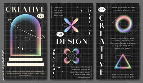 Trendy template in aesthetic style. Modern designs with y2k aure holographic elements. Creative design for business, presentation, posters, banner and more