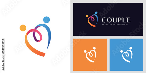 Couple Love Relationship Logo Design with Abstract Heart and People Symbol Represents Romance and Affection Graphic Concept for Dating, Family, and Wedding Branding