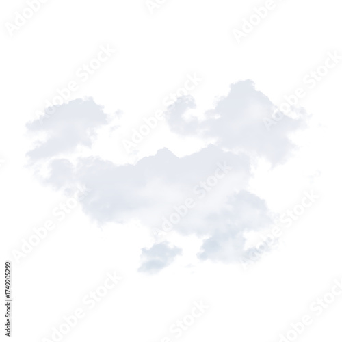 Isolated white cloud formation against a stark black background in a digital rendering style image on transparent background