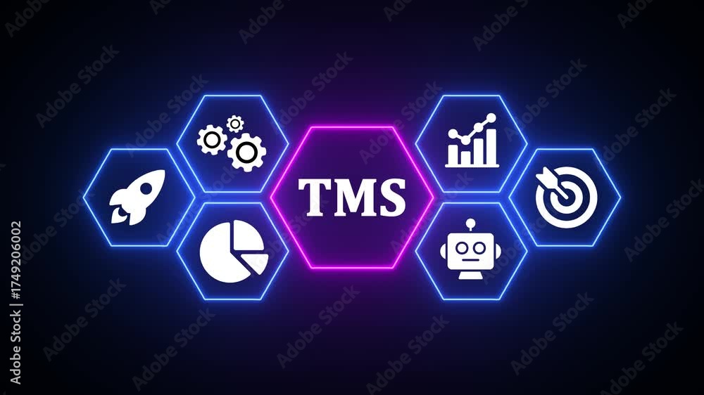 TMS Transportation Management System Concept with Icons and Neon ...