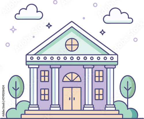 Elegant classical institution building with columns illustration