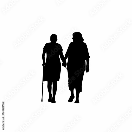 Rehab nurse assisting patient with arm strength exercise silhouette isolated on white background