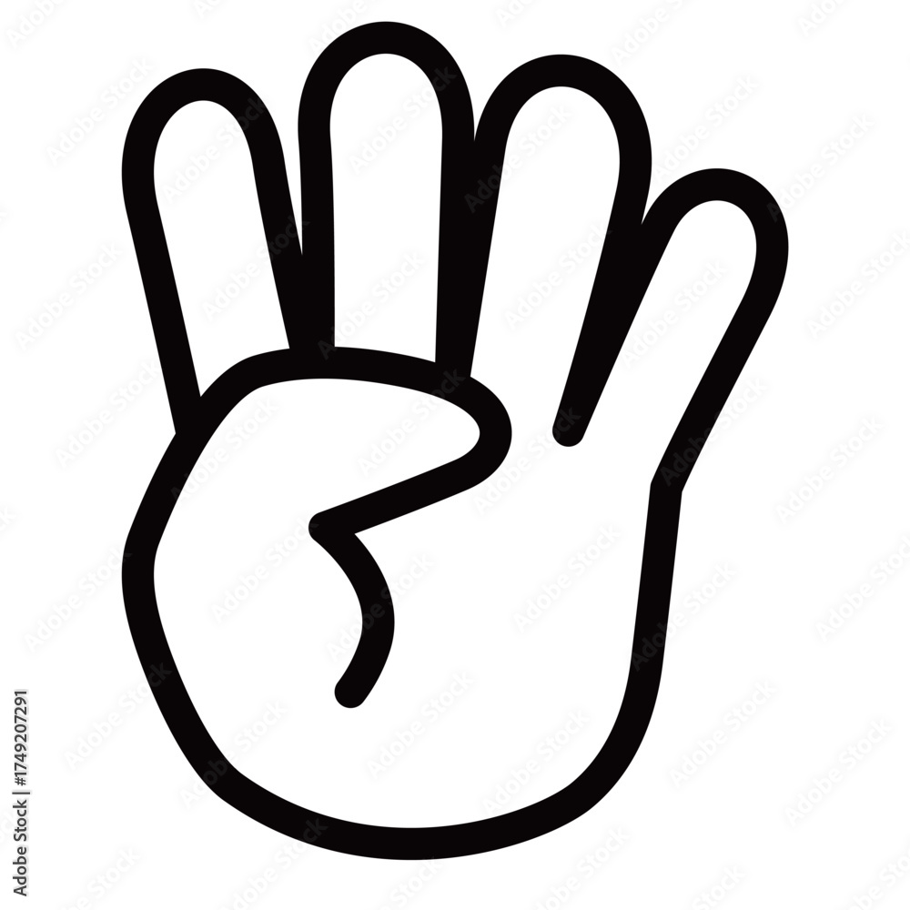 Obraz premium 指4本（数字の4）を示す手のシンプルなイラスト