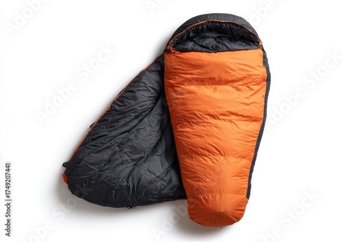 Orange and black sleeping bag, open (1)