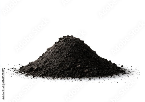 Dark brown soil mound, isolated on white