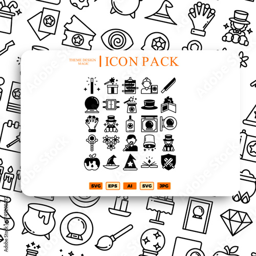 Icon set magic related to holiday