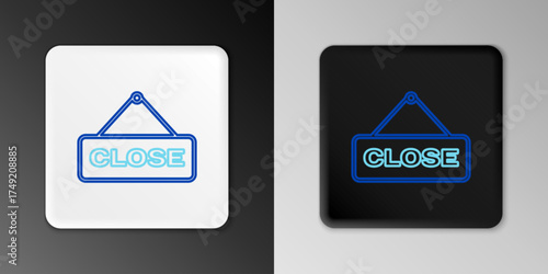 Line Hanging sign with text Close icon isolated on grey background. Business theme for cafe or restaurant. Colorful outline concept. Vector