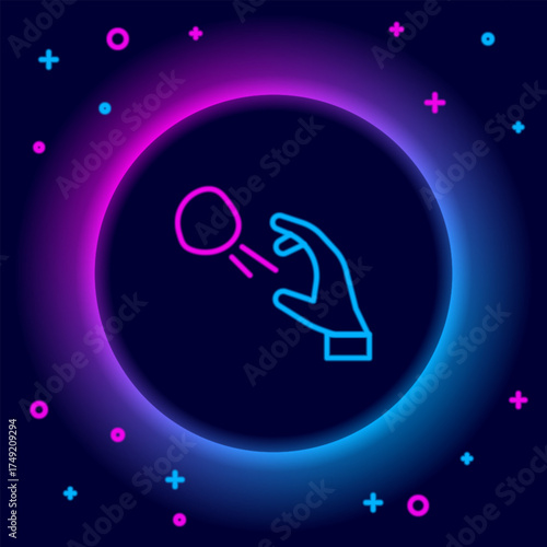 Glowing neon line Hooligan shooting small stones icon isolated on black background. Demonstrator. Colorful outline concept. Vector