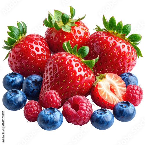 Fresh berries strawberries, blueberries, and raspberries, all ripe and juicy