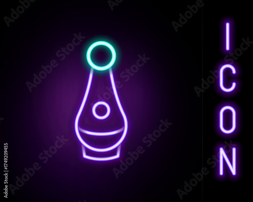 Glowing neon line Soju bottle icon isolated on black background. Korean rice vodka. Colorful outline concept. Vector