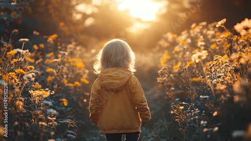Childs Journey Through a Golden Field - A Serene and Inspiring Scene.