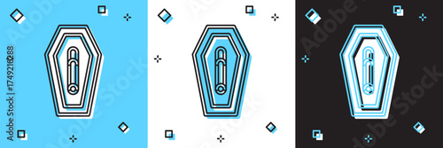 Set Death from smoking icon isolated on blue and white, black background. Cigarette smoking prohibited sign. Vector