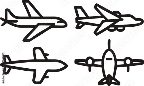 Collection of Airline Airplane Icons Showing Different Aircraft Designs Perfect for Aviation Transportation Concepts and Travel Themes