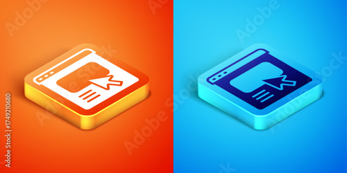 Isometric UI or UX design icon isolated on orange and blue background. Vector