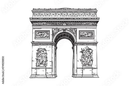 Arc de Triomphe Famous Parisian Monument engraving vector illustration