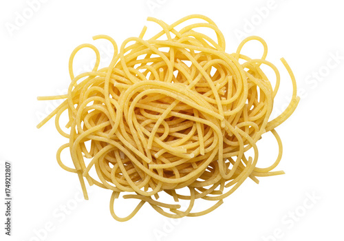 Bilde på lerret Isolated serving of cooked pasta spaghetti is ready to be served as a delicious