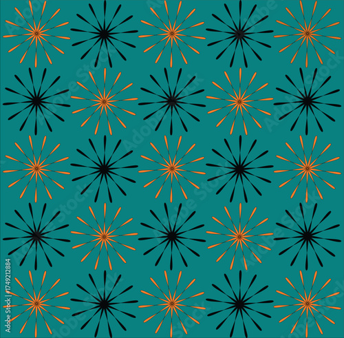 Retro Floral Starburst Pattern on Teal Background