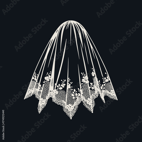 Lace wedding veil on black background