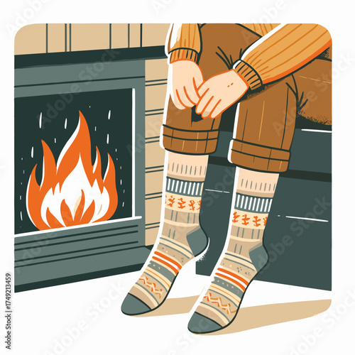 Person relaxing in Warm socks by fireplace